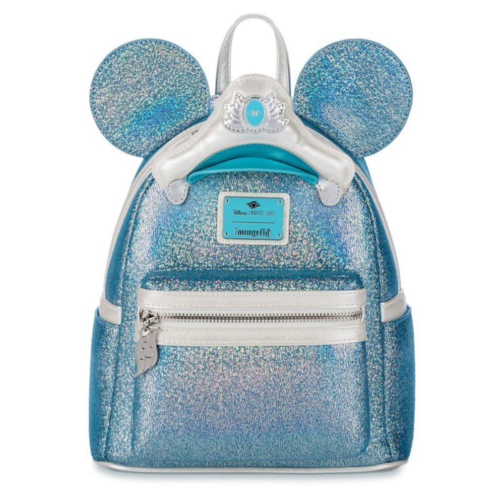 Loungefly Disney Cruise line Iridescent Blue Mickey Ear Mini Backpack NWT